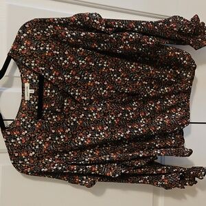 Max Studio Floral V Neck Blouse - Black Multi